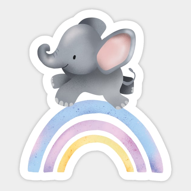 Cute Elephant On A Rainbow in Watercolor Style Sticker by Rebel Merch